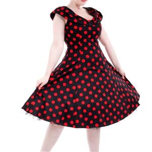 Hearts & Rose Polka Dot Pin-Up Style A-Line Dress